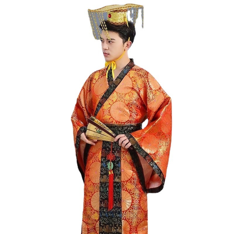 Mans Han Dynasty Emperor Dragon Robe Halloween Hanfu Cosplay Costume