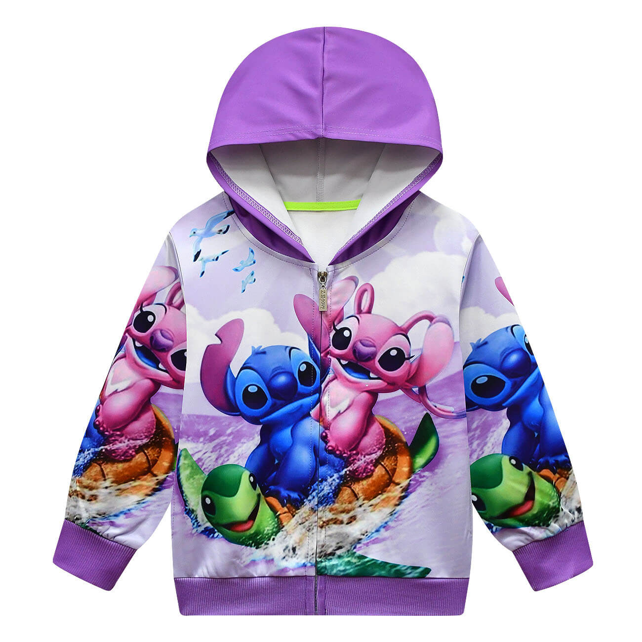 Boys Girls Stitch And Angel Print Hooded Full Zip Sweatshirt