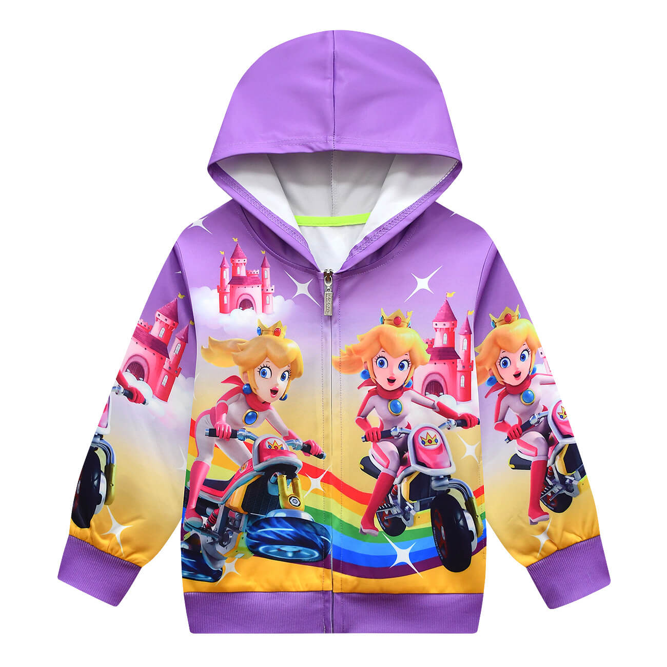 Girls Super Princess Peach Print Kids Full Zip Hooded Sweatshirt
