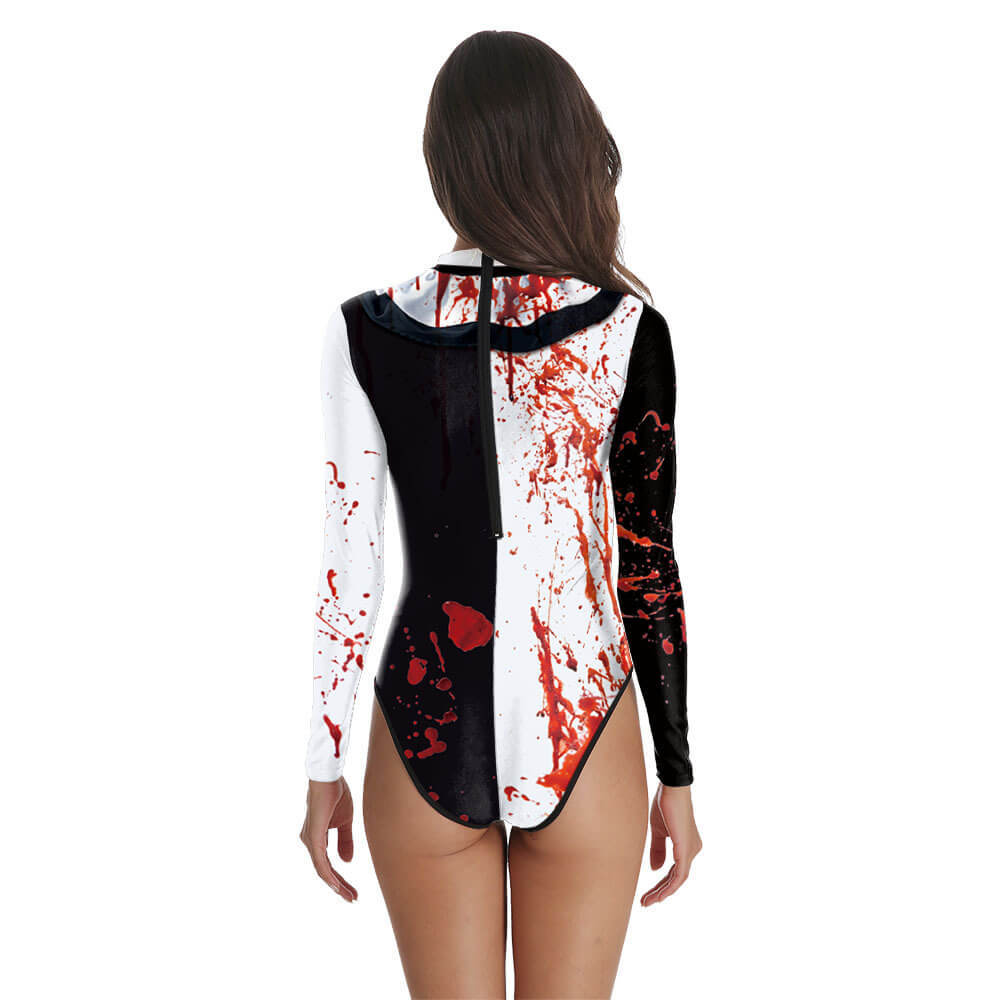 Bloody White Black Clown Womens Halloween Party Leotard Costume