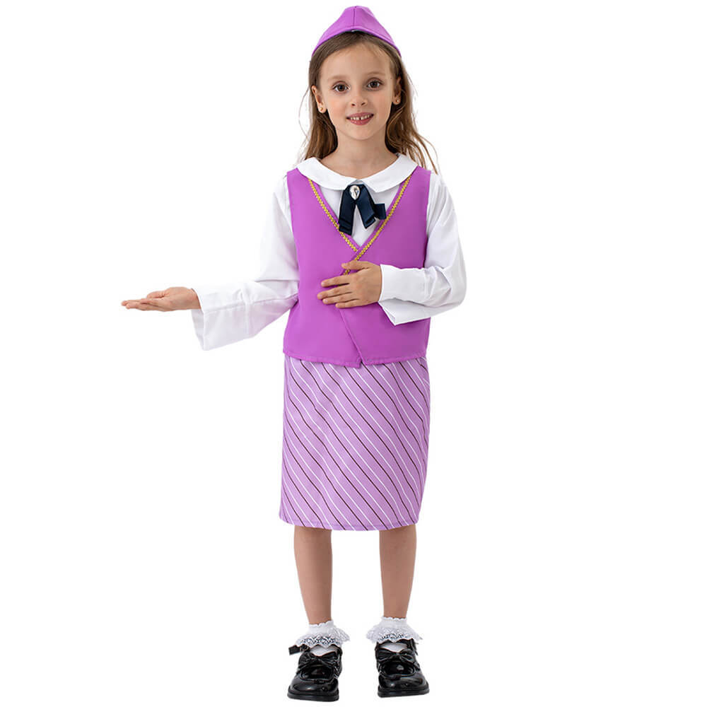 Little Girls Air Stewardess Kids Halloween Cosplay School Play Costume