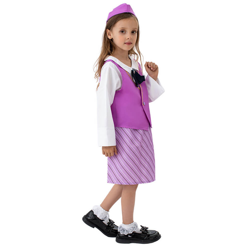 Little Girls Air Stewardess Kids Halloween Cosplay School Play Costume