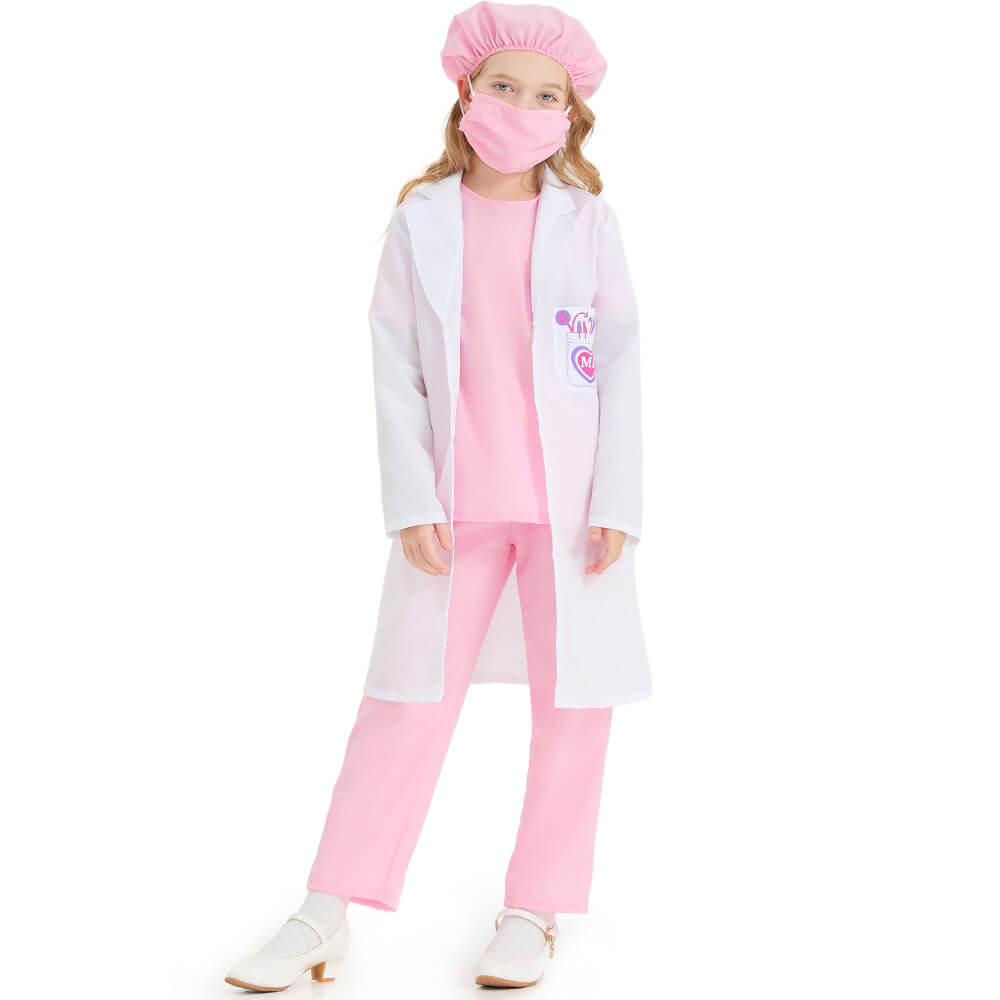 Little Girls Pink Surgical Gown Kids Halloween Play House Costume