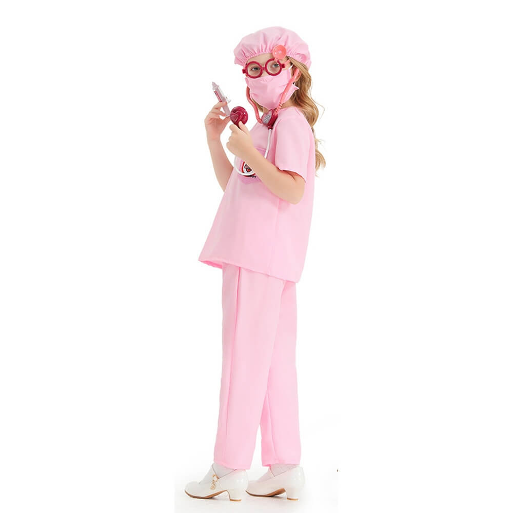 Little Girls Pink Surgical Gown Kids Halloween Play House Costume