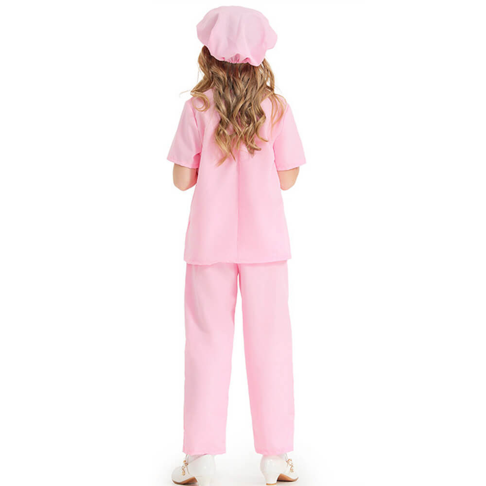 Little Girls Pink Surgical Gown Kids Halloween Play House Costume