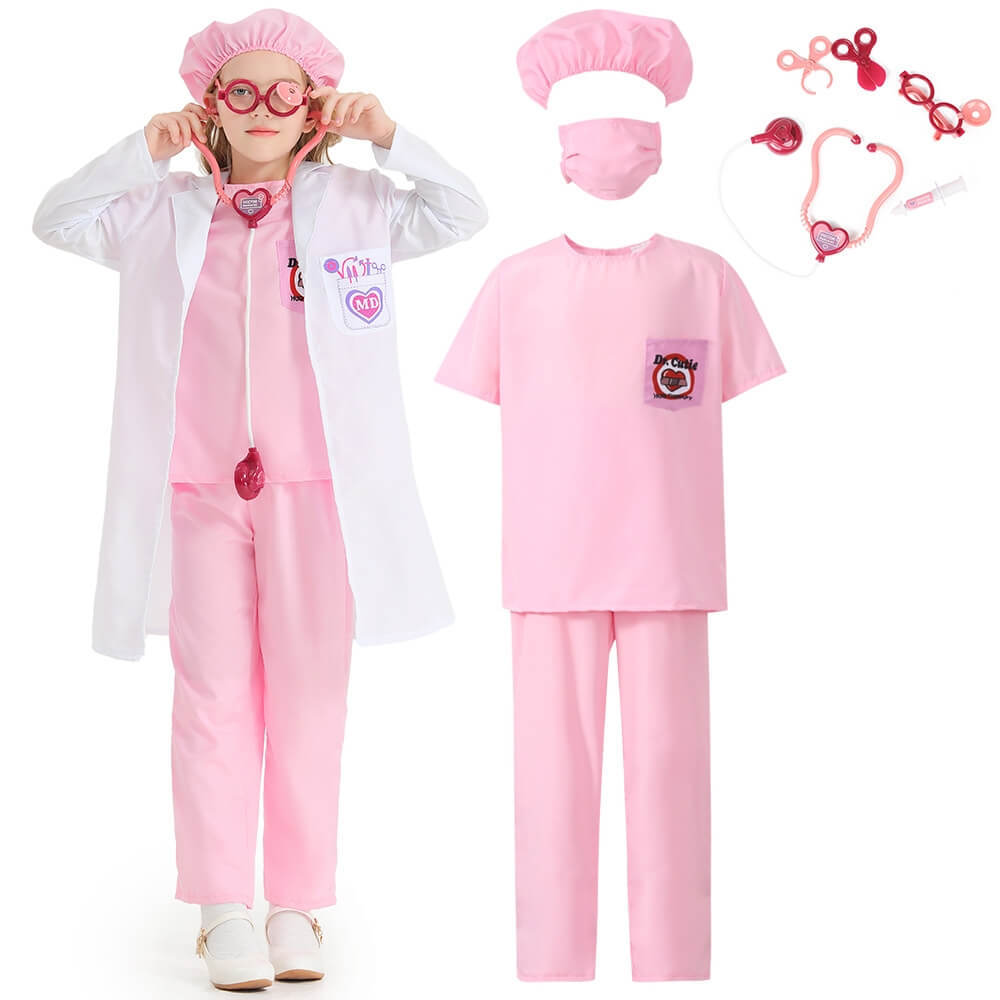 Little Girls Pink Surgical Gown Kids Halloween Play House Costume