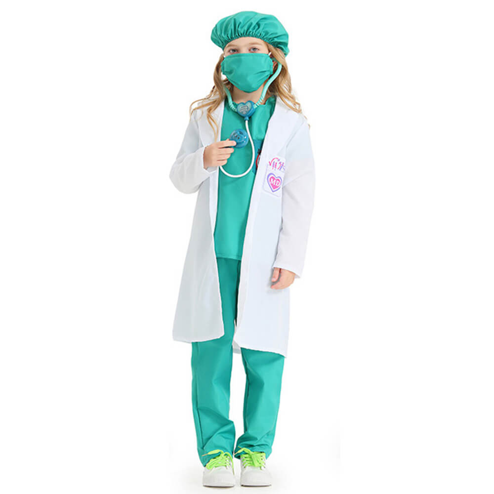Kids Green Surgical Gown Boys Girls Halloween Play House Costume