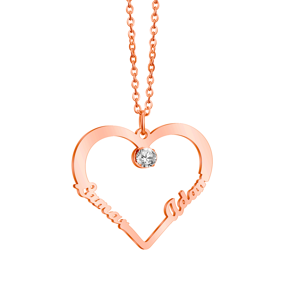 Contour Heart Pendant Necklace with Two Names
