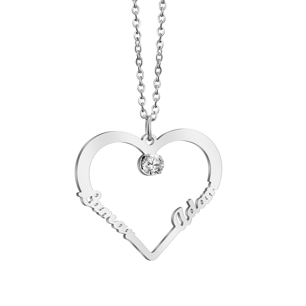 Contour Heart Pendant Necklace with Two Names