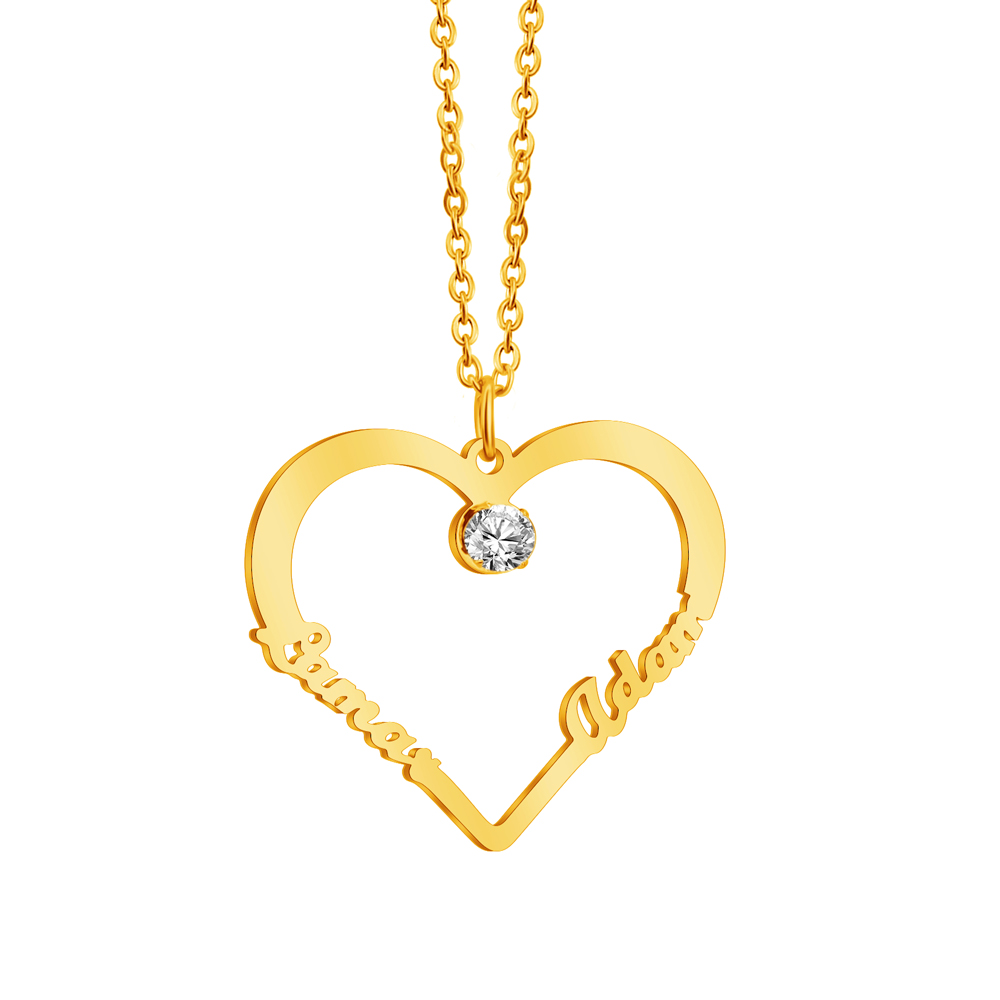 Contour Heart Pendant Necklace with Two Names