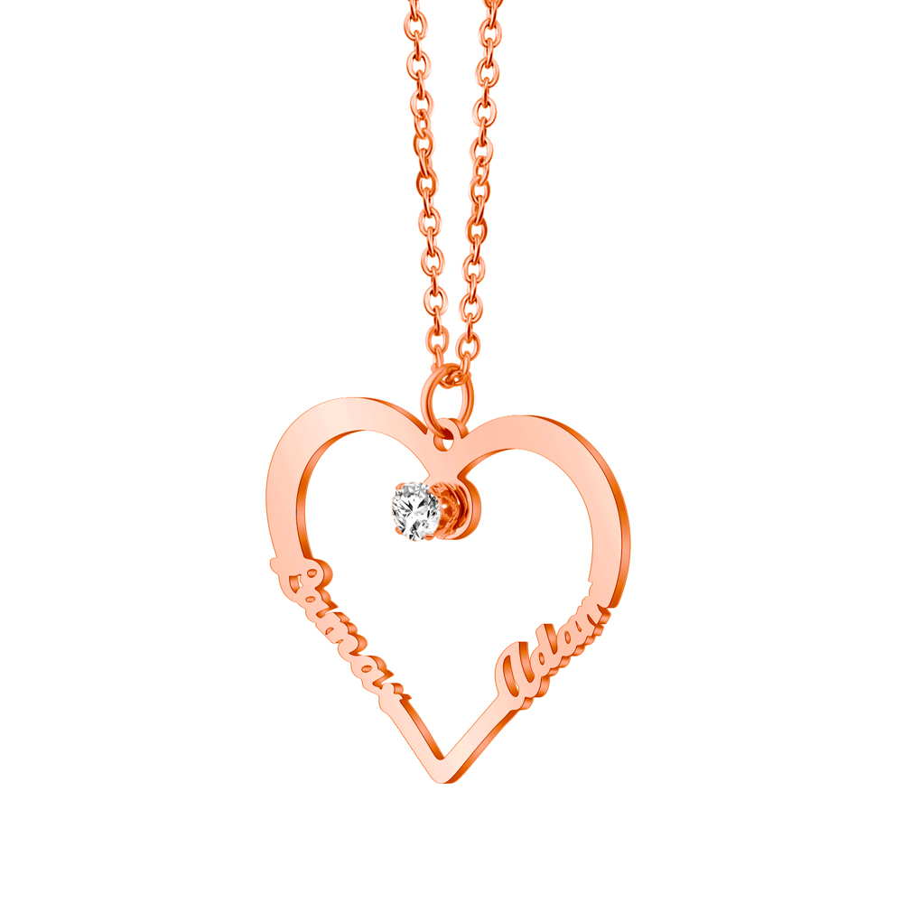 Contour Heart Pendant Necklace with Two Names