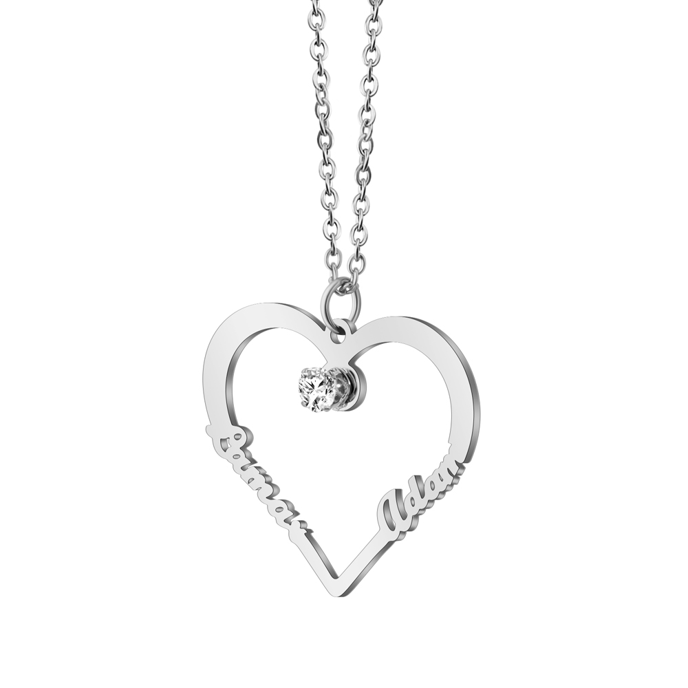 Contour Heart Pendant Necklace with Two Names