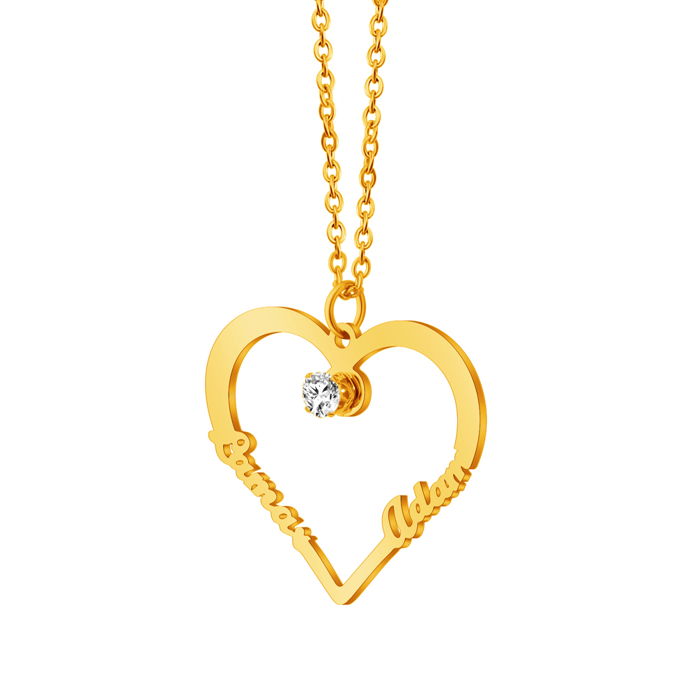 Contour Heart Pendant Necklace with Two Names