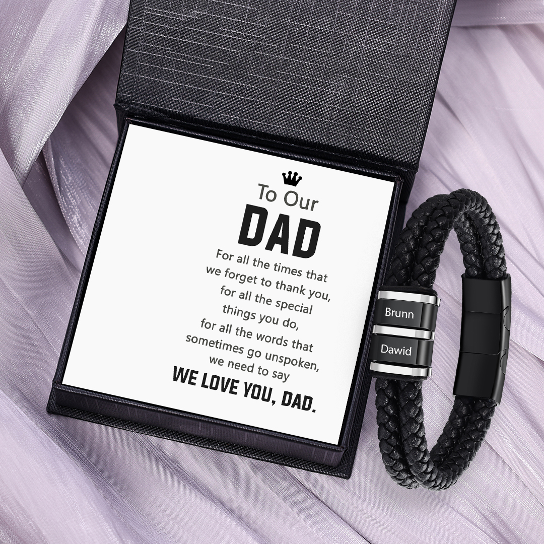 Men's Leather Bracelet Custom Names Beaded Bracelet Adjustable Personalized Gift for Him