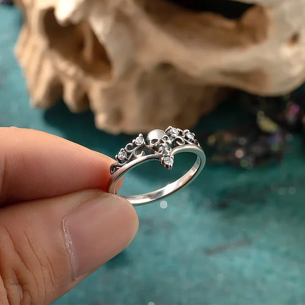 Personalized Gothic Skull Skeleton Ring with Birthstone