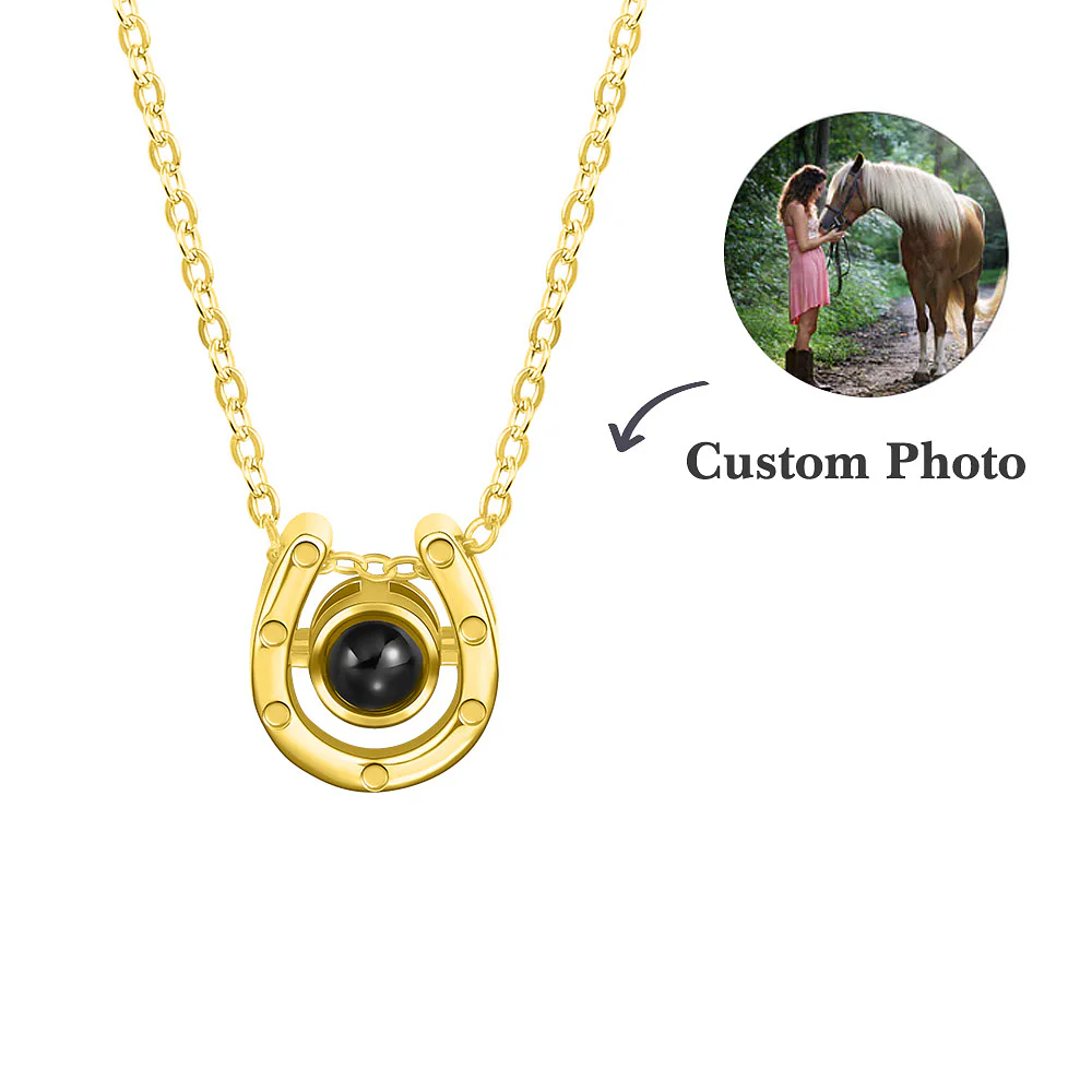 Personalized Horse Photo Projection Necklace Horse Hoof 100 Languages I Love You Necklace