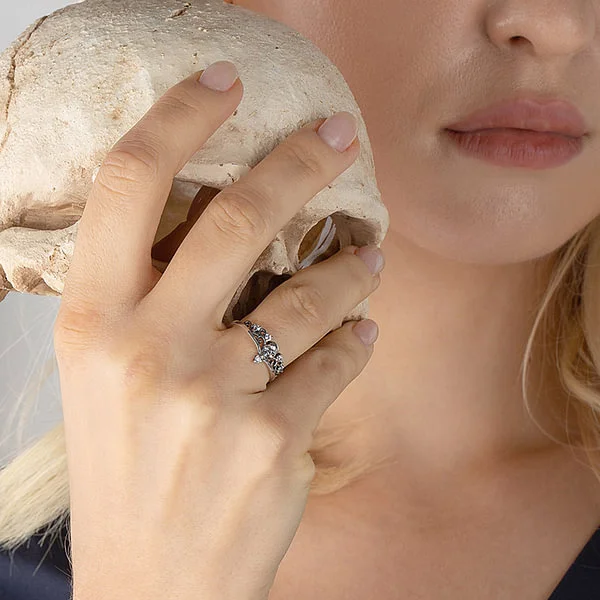 Personalized Gothic Skull Skeleton Ring with Birthstone