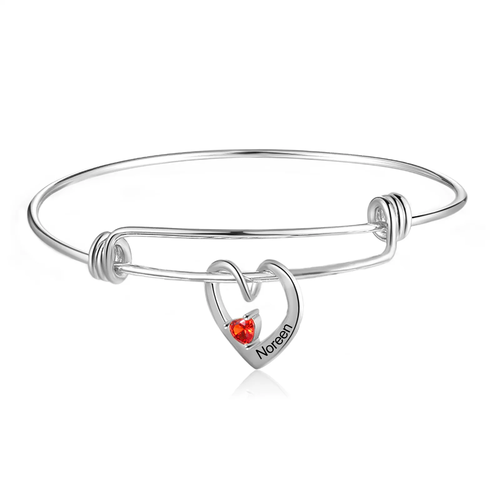 Personalized Heart Name Birthstone Bracelet For Mom Grandma