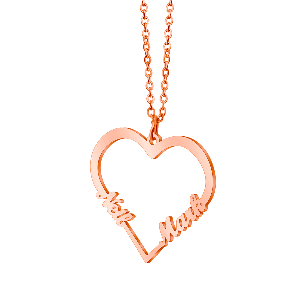 Contour Heart Pendant Necklace with Two Names