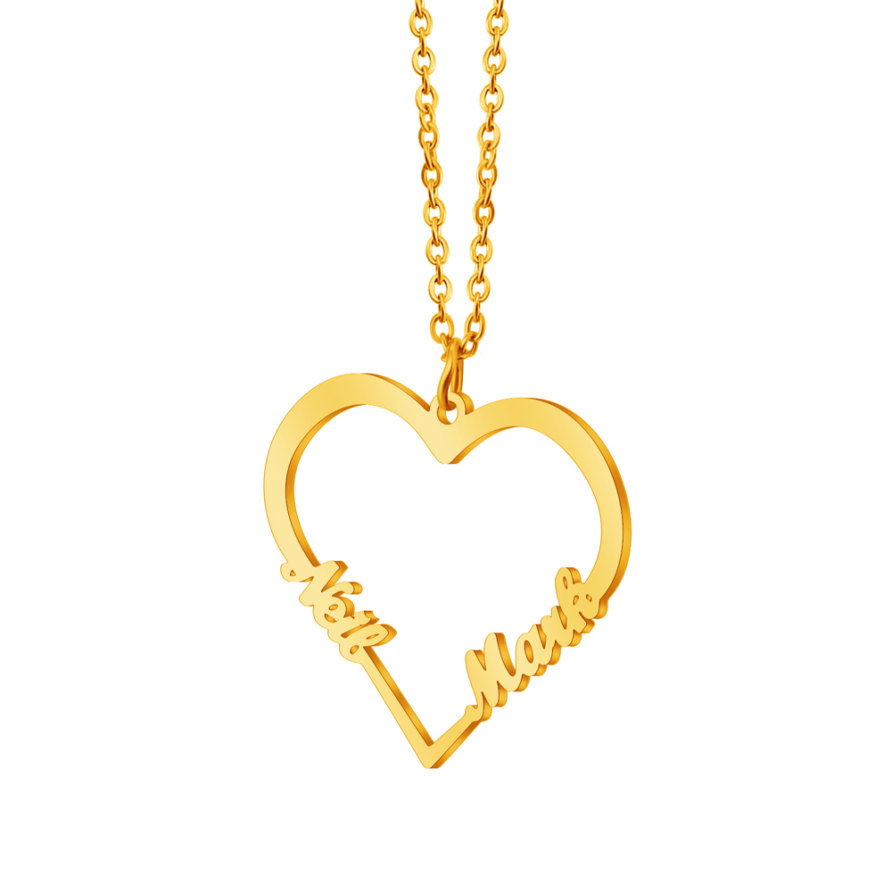 Contour Heart Pendant Necklace with Two Names