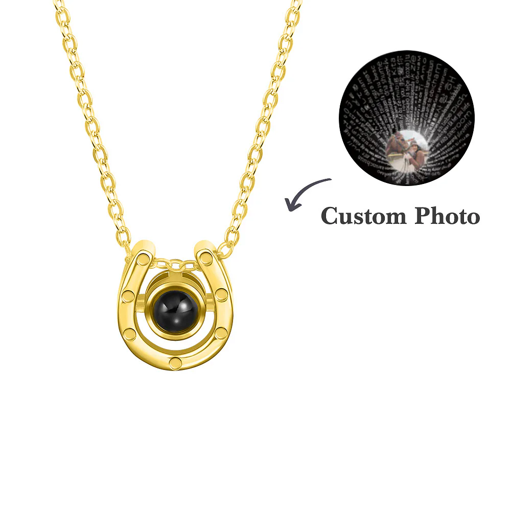 Personalized Horse Photo Projection Necklace Horse Hoof 100 Languages I Love You Necklace