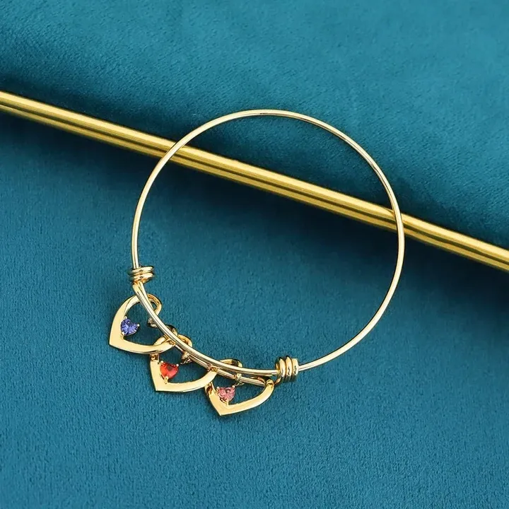 Personalized Heart Name Birthstone Bracelet For Mom Grandma