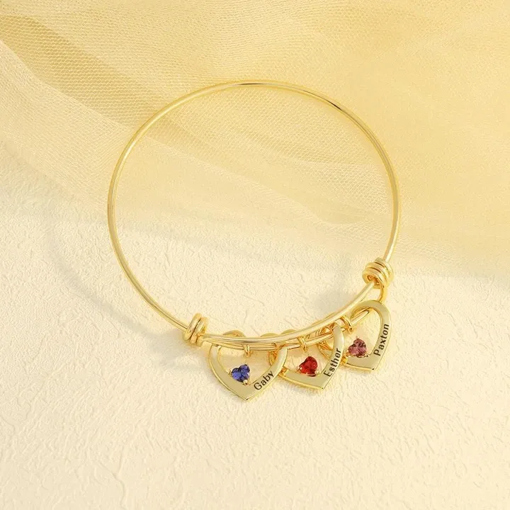 Personalized Heart Name Birthstone Bracelet For Mom Grandma