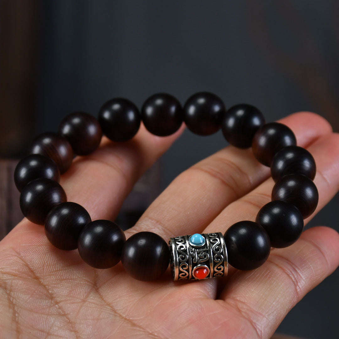 Tibetan Silver Black Lightning-Struck Cliff Cypress Bracelet