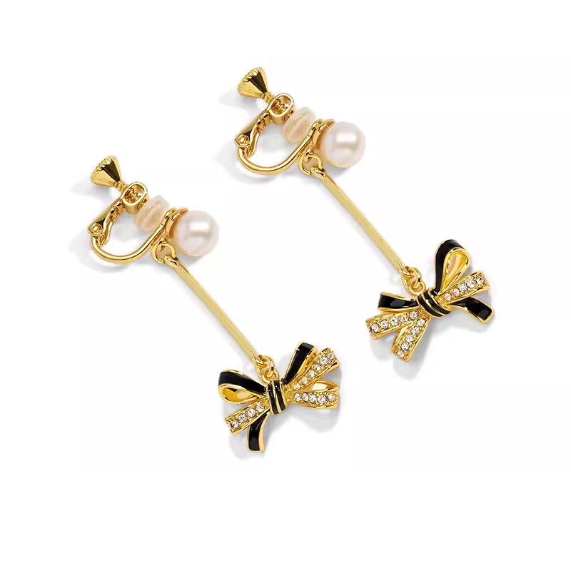 18K Pearl Airy Zirconia Enamel Earrings