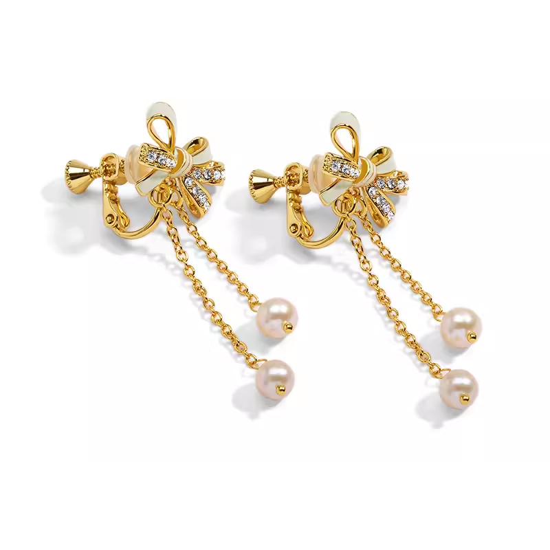 18K Butterfly Sweet Enamel Pearl Earrings