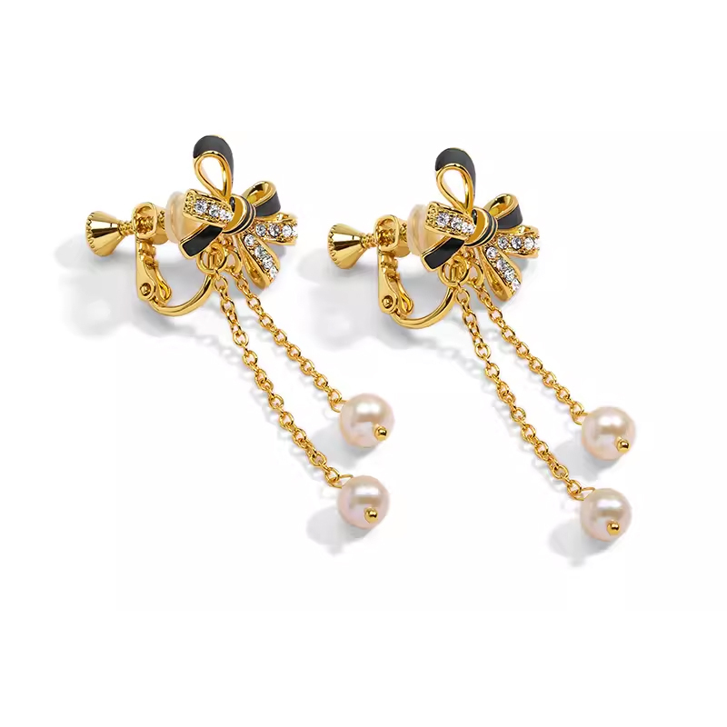 18K Butterfly Sweet Enamel Pearl Earrings