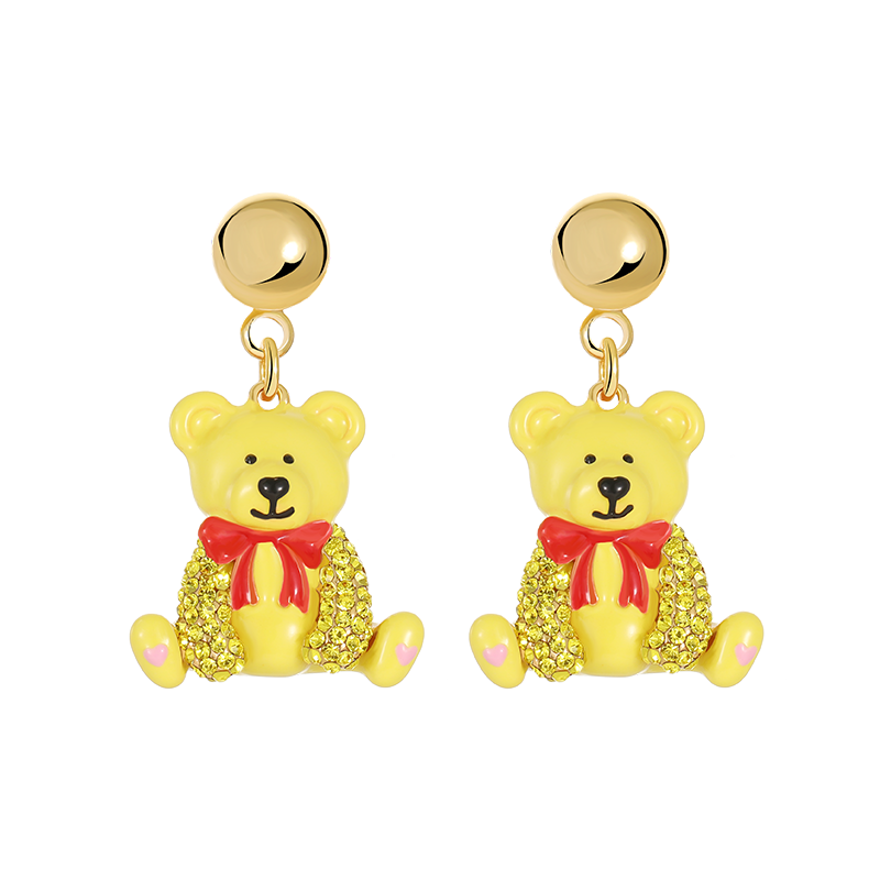 18K Bear Enamel Stud Earrings- Pendant Style