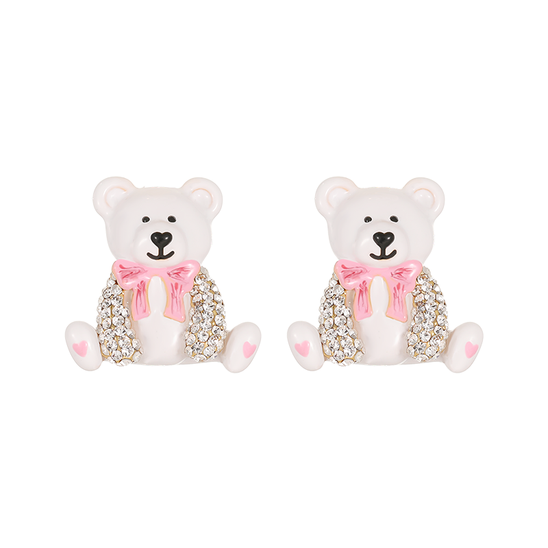 18K Bear Enamel Stud Earrings-Earnail Style