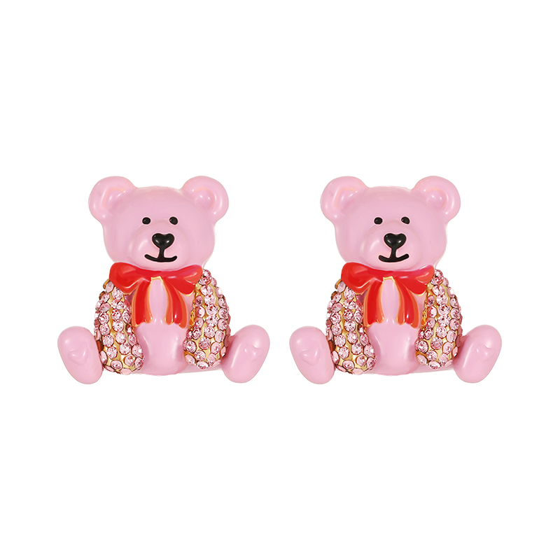18K Bear Enamel Stud Earrings-Pendant style