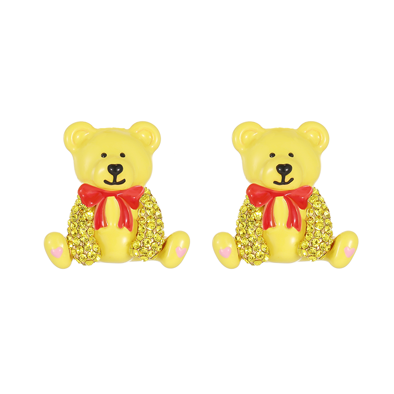 18K Bear Enamel Stud Earrings-Earnail Style