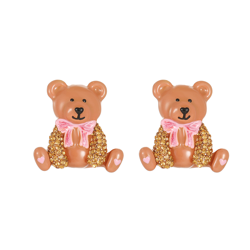 18K Bear Enamel Stud Earrings-Pendant style