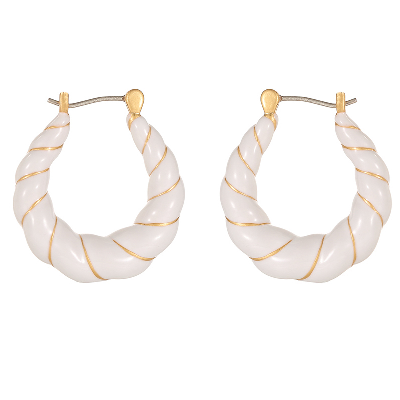 18K Geometric Design Enamel Earrings