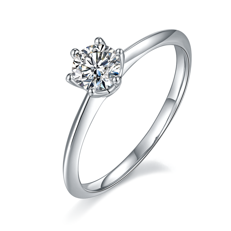 DEDEJILL Classic Six-Prong S925 Silver Platinum-Plated Moissanite Women's Ring