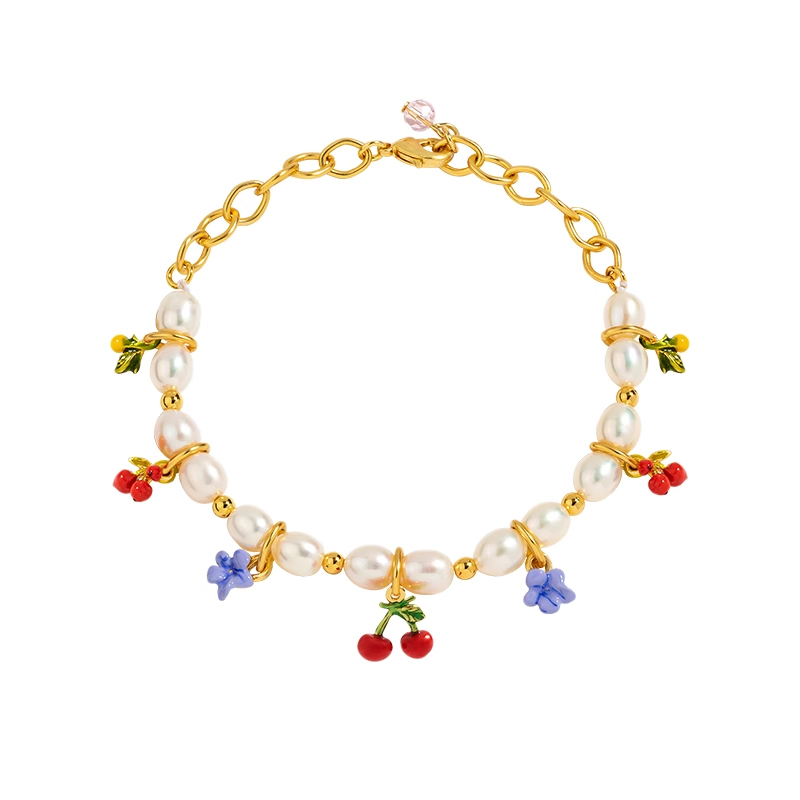 18K Flower Pearl Fruit & Enamel Spirit Bracelet
