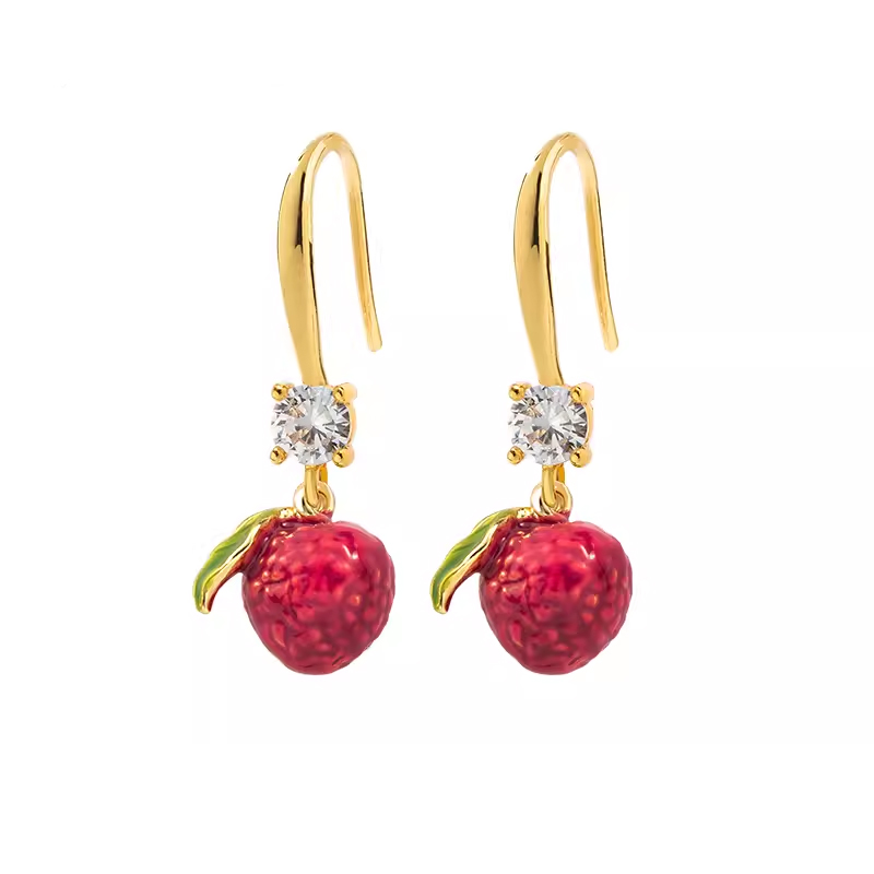 18K Fruit Zirconia Enamel Cute Earrings