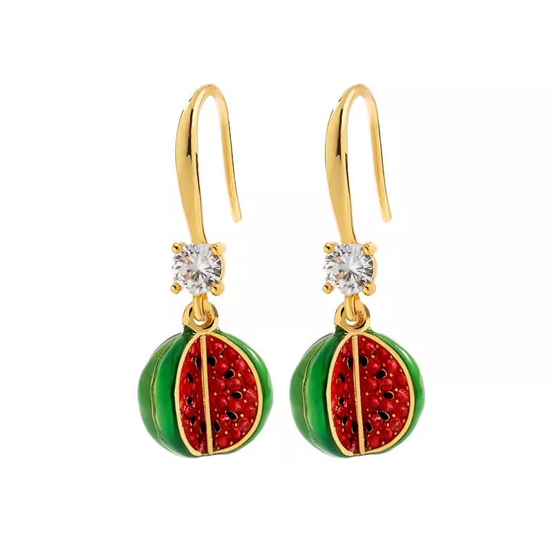 18K Fruit Zirconia Enamel Cute Earrings