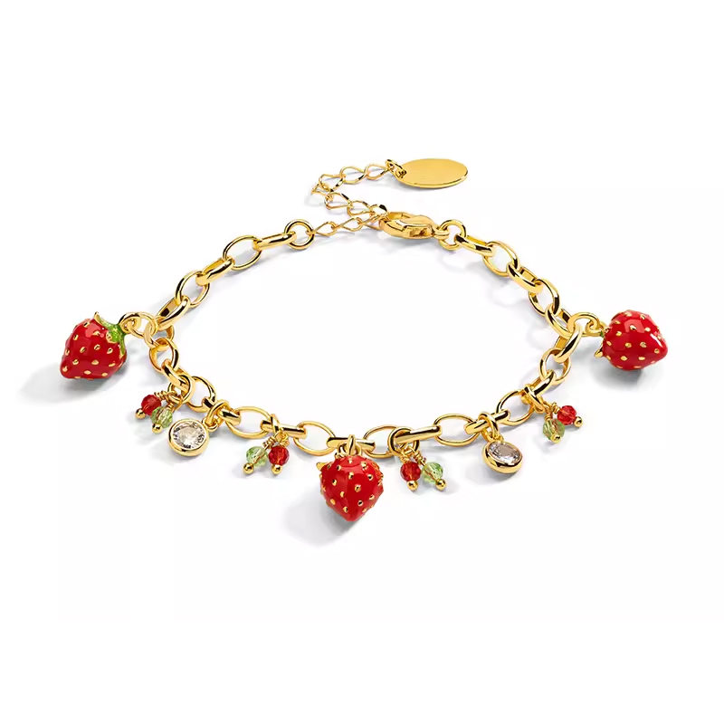18K Multi Fruit Enameled Zirconia Cute Bracelet