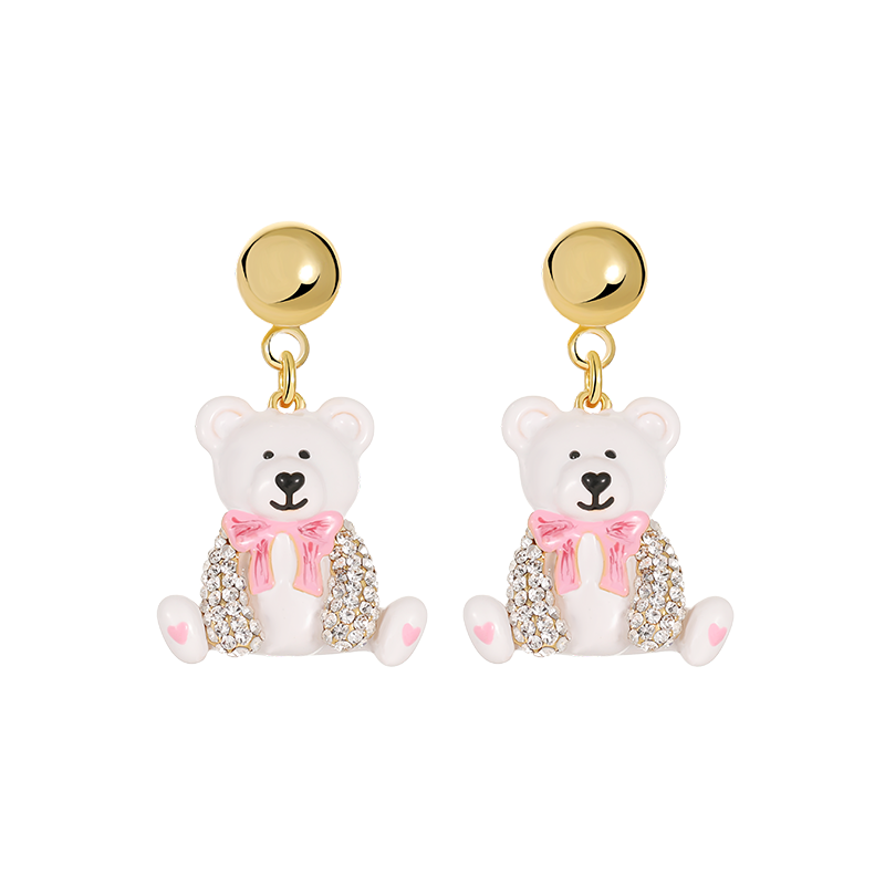 18K Bear Enamel Stud Earrings- Pendant Style