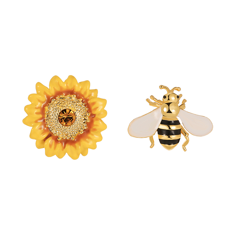 18K Honey & Sunflower Sweet Asymmetrical Stud Earrings
