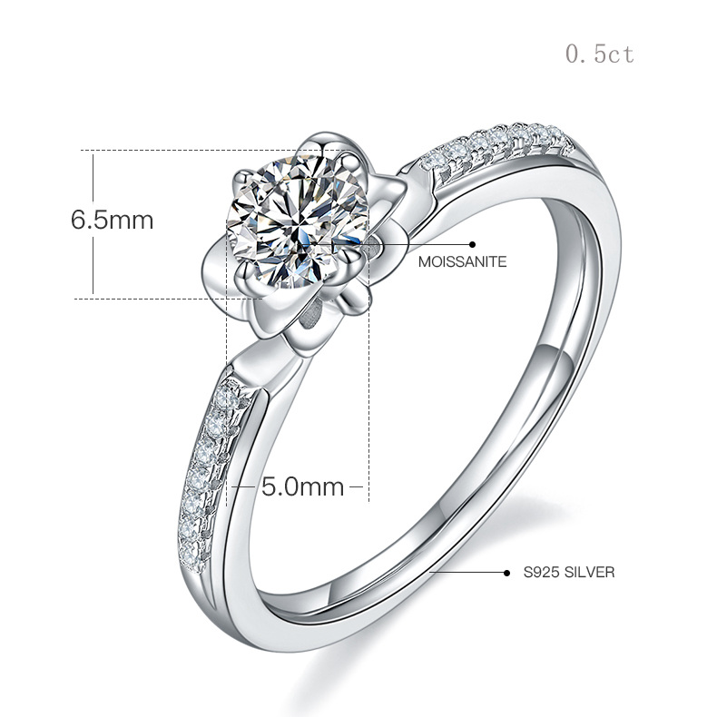 DEDEJILL Butterfly Fountain Sterling Silver Plated Platinum Round Cut Moissanite Ring
