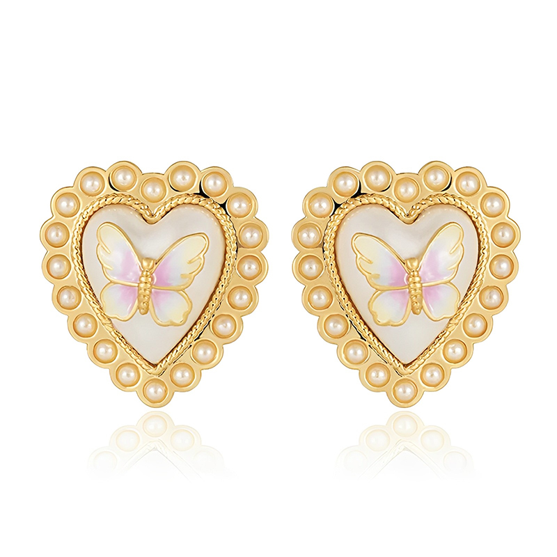 18K Heart Butterfly Pearl Earrings