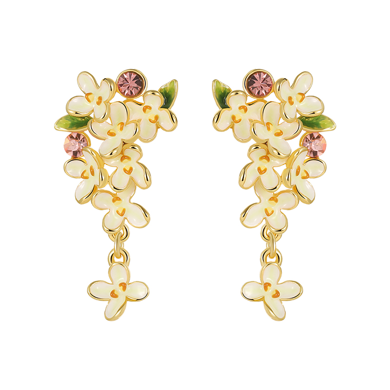18k Laurel and Enamel Earrings -Brocade cluster Style