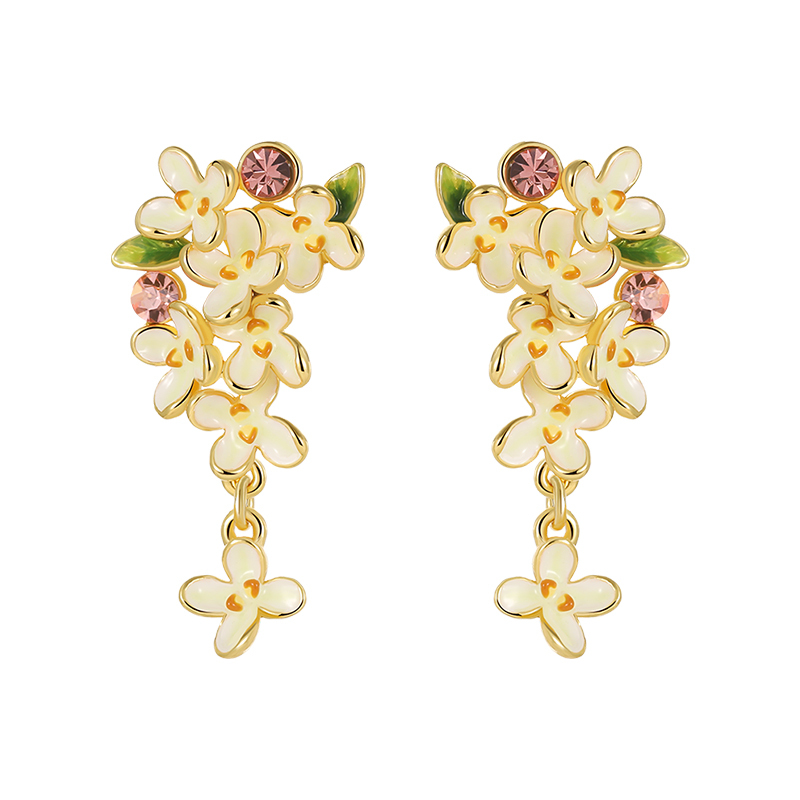 18k Laurel and Enamel Earrings -Brocade cluster Style
