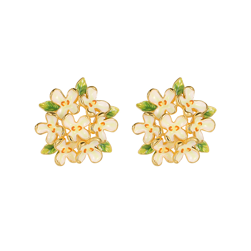 18k Laurel and Enamel Earrings -cluster Style