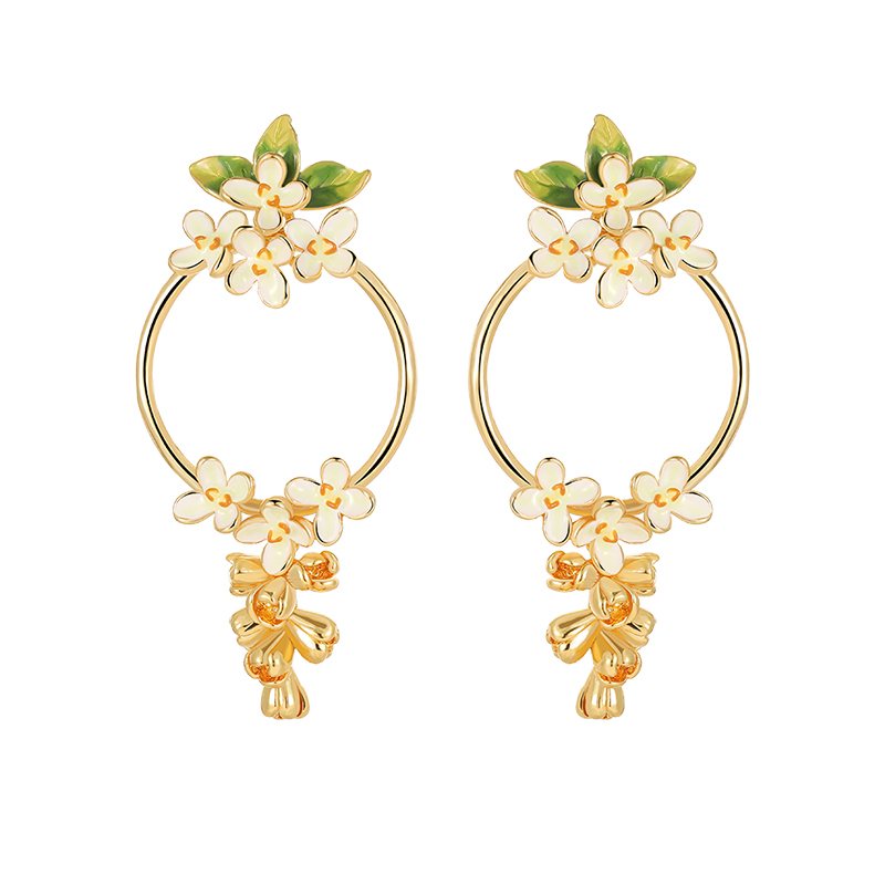 18k Laurel and Enamel Earrings -Wreath style